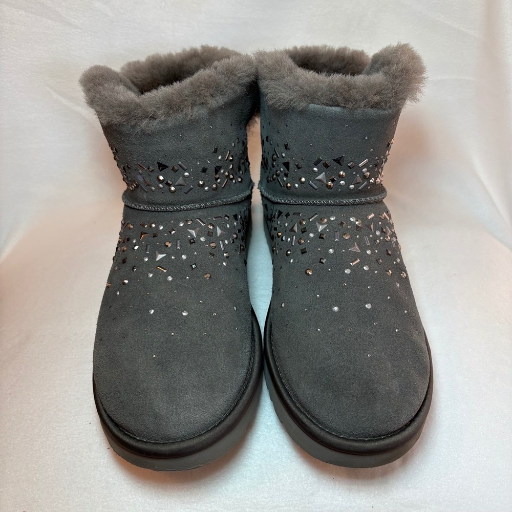 UGG Classic Mini Stellar Secuin Grey Suede Studded Crystal Boots 11Women